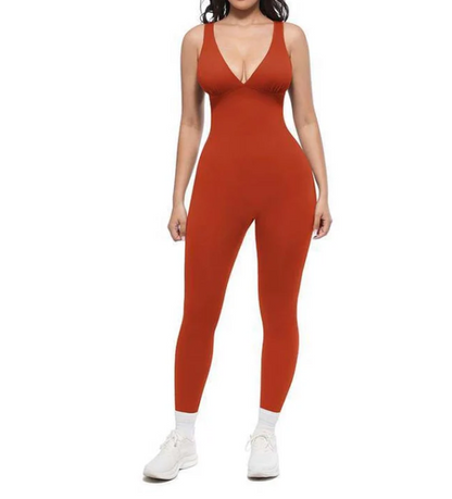 Women’s High-Stretch Ribbed V-Neck Active Jumpsuit
