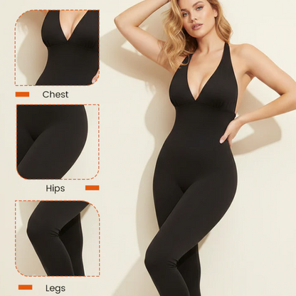 Women’s High-Stretch Ribbed V-Neck Active Jumpsuit