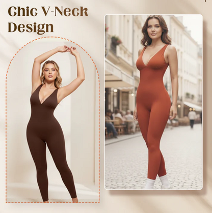 Women’s High-Stretch Ribbed V-Neck Active Jumpsuit