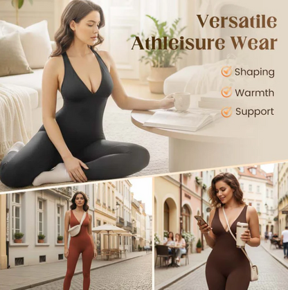 Women’s High-Stretch Ribbed V-Neck Active Jumpsuit