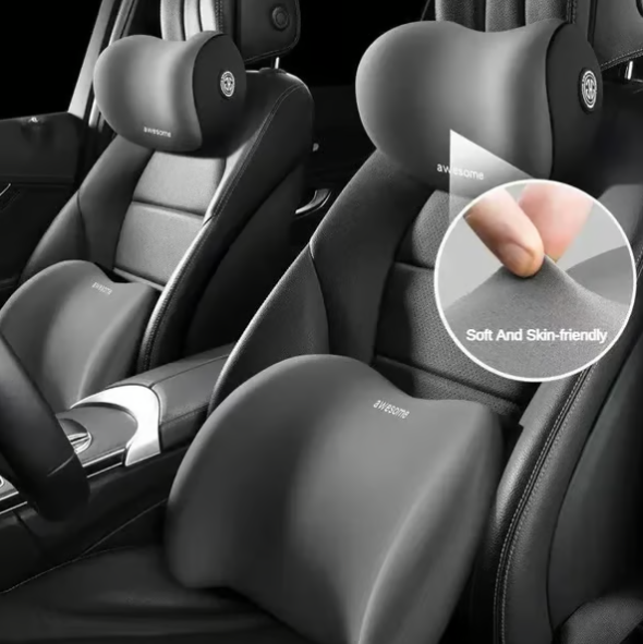Car Memory Foam Headrest & Lumbar Support Cushion Set