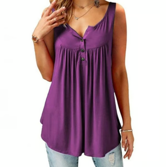 Women’s Loose Button V-Neck Sleeveless Tank Top