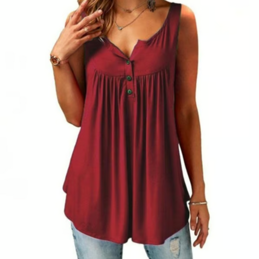 Women’s Loose Button V-Neck Sleeveless Tank Top