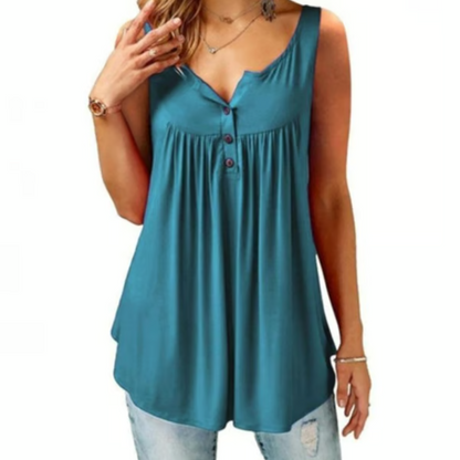 Women’s Loose Button V-Neck Sleeveless Tank Top