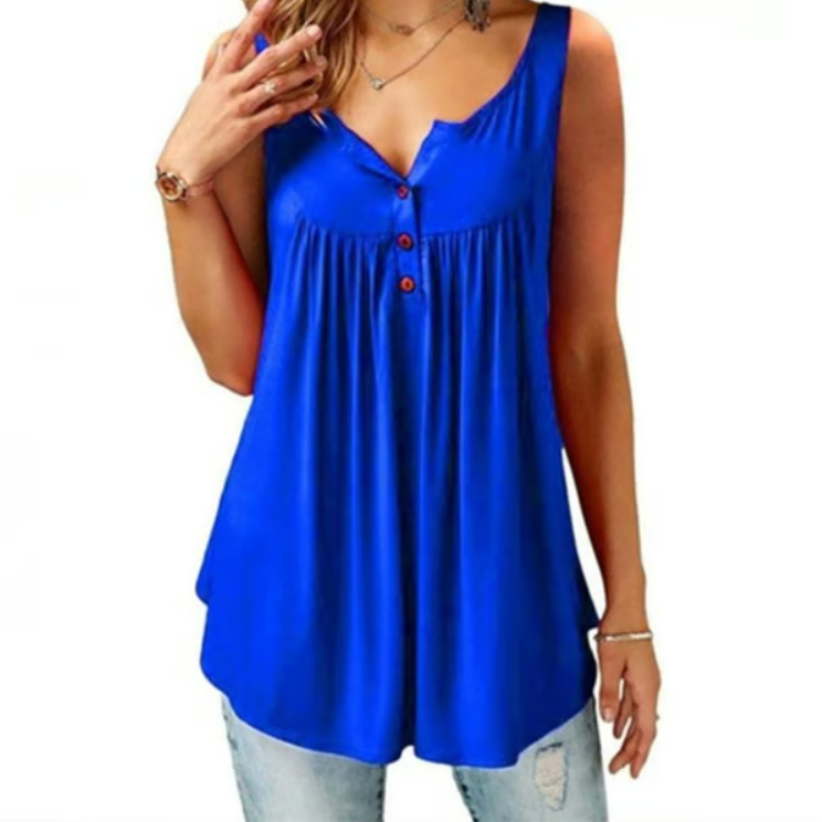 Women’s Loose Button V-Neck Sleeveless Tank Top
