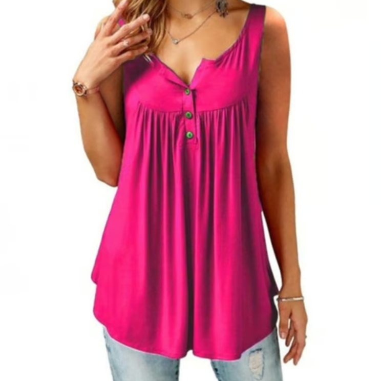 Women’s Loose Button V-Neck Sleeveless Tank Top