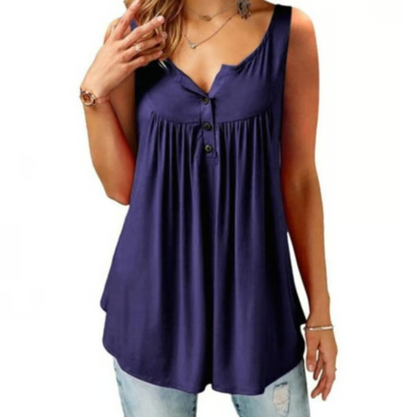 Women’s Loose Button V-Neck Sleeveless Tank Top