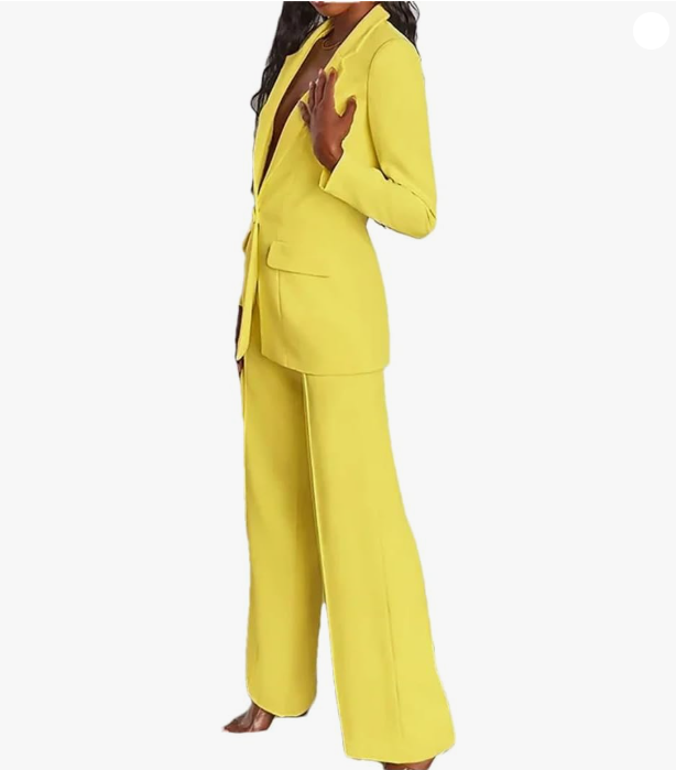 Women’s Single-Button Blazer & Wide-Leg Trouser Suit Set