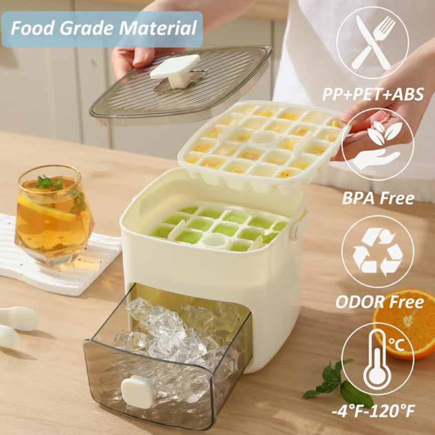 Stackable Ice Cube Tray Set with Storage Bin and Scoop