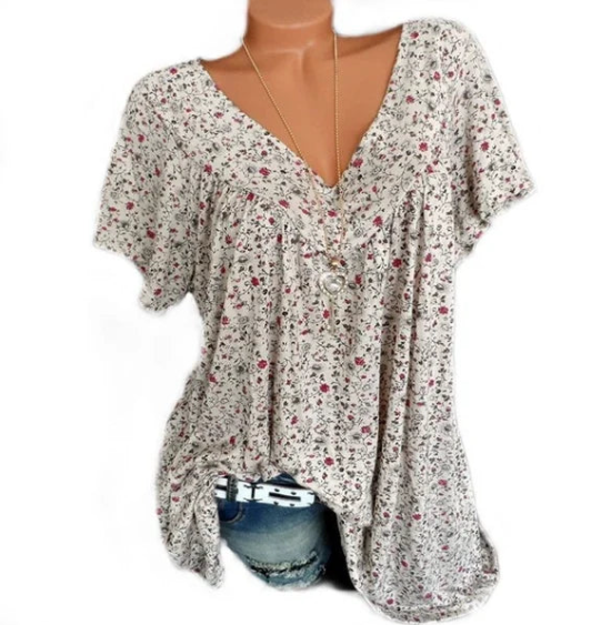 Women’s Floral Print V-Neck Summer Tunic Top