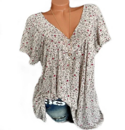 Women’s Floral Print V-Neck Summer Tunic Top