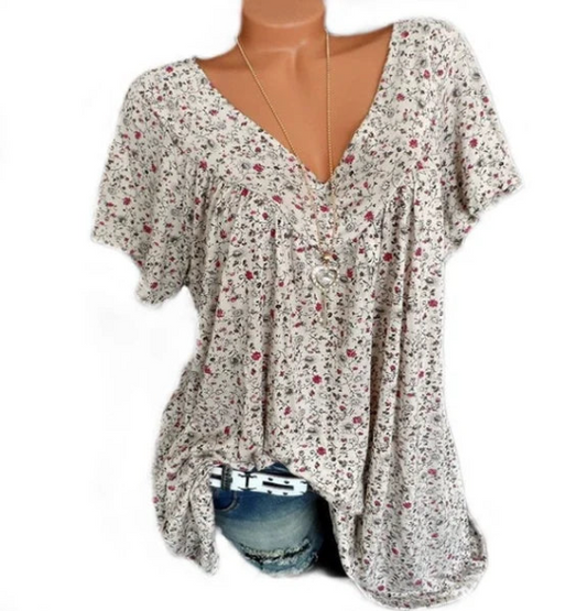 Women’s Floral Print V-Neck Summer Tunic Top