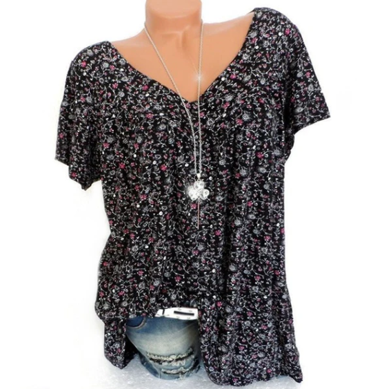 Women’s Floral Print V-Neck Summer Tunic Top