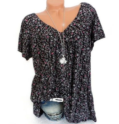 Women’s Floral Print V-Neck Summer Tunic Top