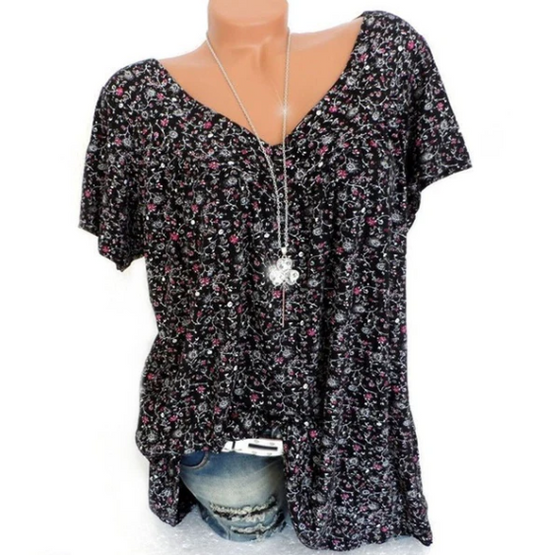 Women’s Floral Print V-Neck Summer Tunic Top