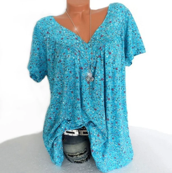 Women’s Floral Print V-Neck Summer Tunic Top