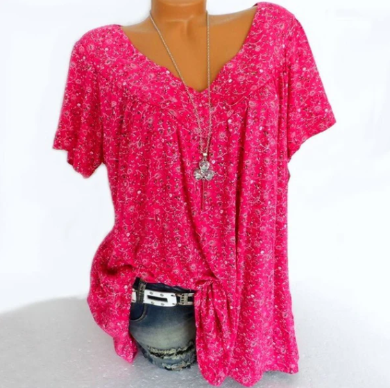 Women’s Floral Print V-Neck Summer Tunic Top