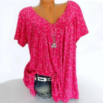 Women’s Floral Print V-Neck Summer Tunic Top