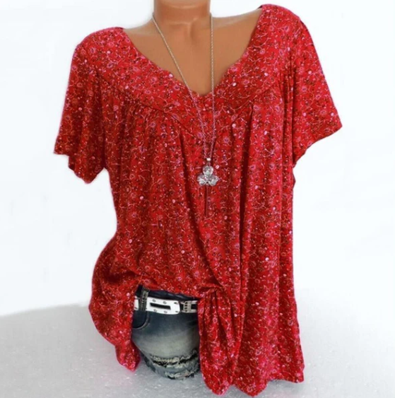 Women’s Floral Print V-Neck Summer Tunic Top