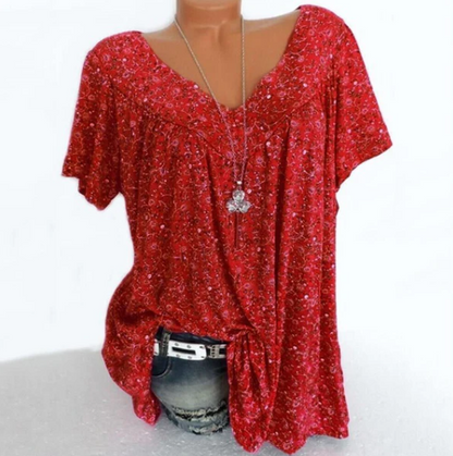 Women’s Floral Print V-Neck Summer Tunic Top