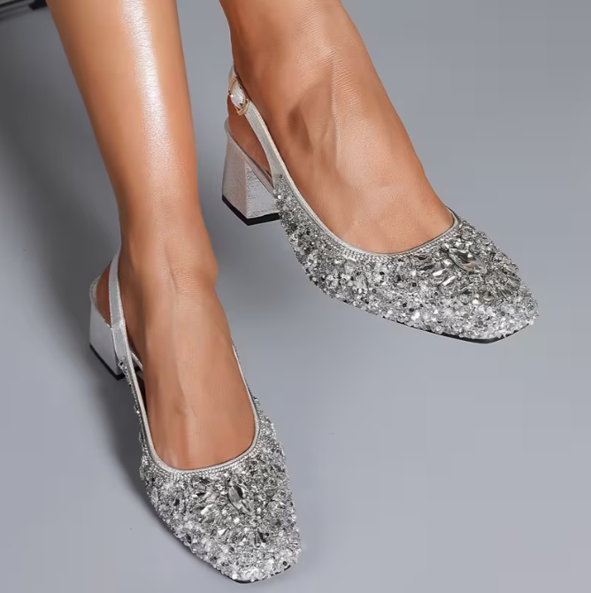 Women’s Diamanté Slingback Block Heels