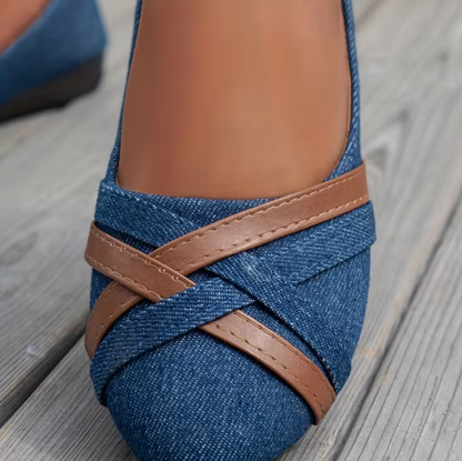 Women’s Denim Cross-Strap Flats