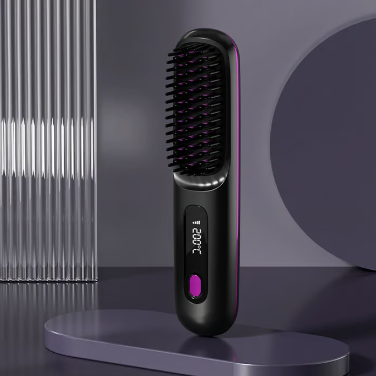Wireless Heated Ceramic Hair Straightening Brush Comb
