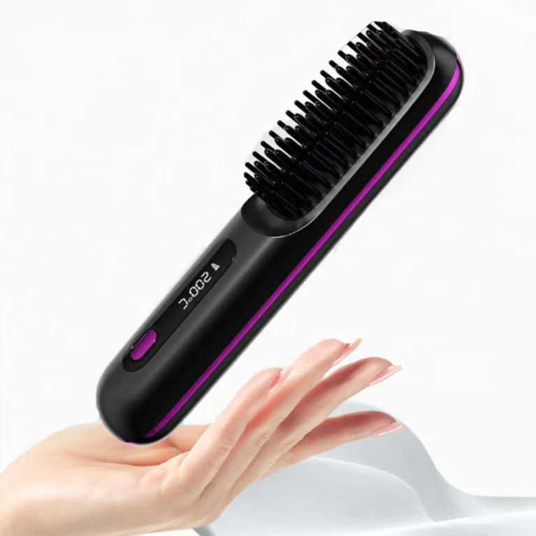 Wireless Heated Ceramic Hair Straightening Brush Comb