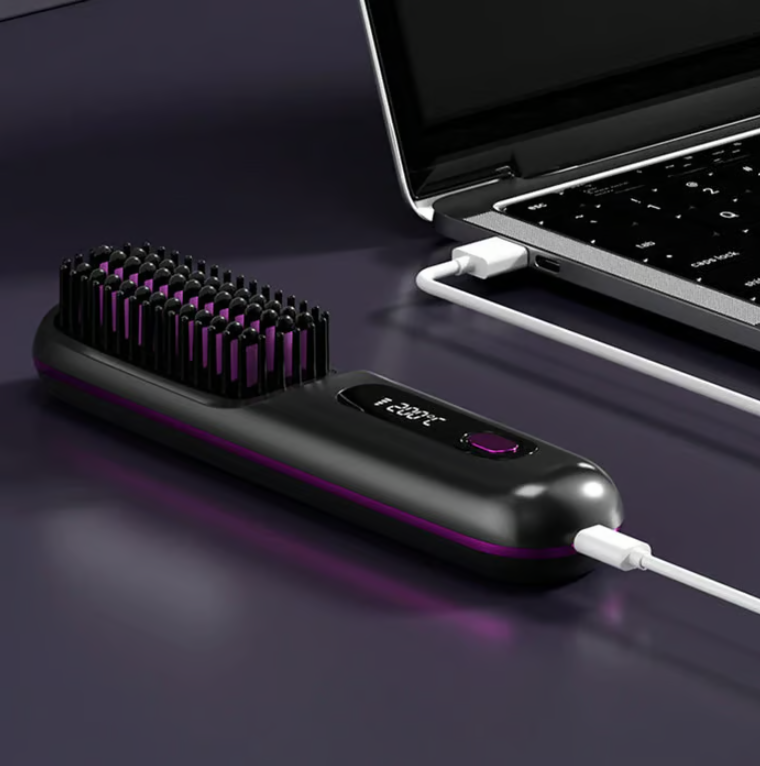 Wireless Heated Ceramic Hair Straightening Brush Comb