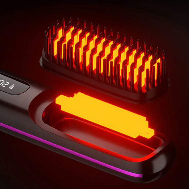 Wireless Heated Ceramic Hair Straightening Brush Comb