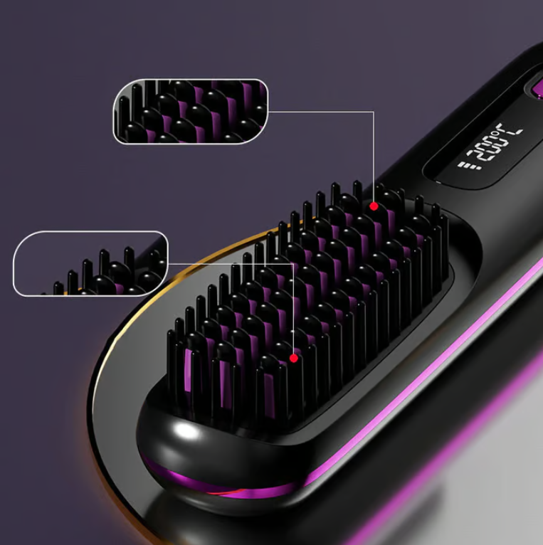 Wireless Heated Ceramic Hair Straightening Brush Comb