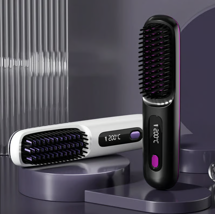 Wireless Heated Ceramic Hair Straightening Brush Comb