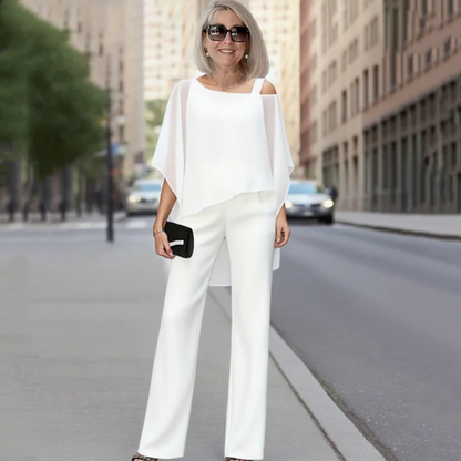 Women’s Asymmetric Chiffon Top & Wide-Leg Trousers Set