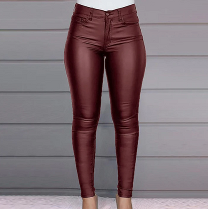 Women’s Refined Slim Fit PU Trousers – Versatile Everyday Style