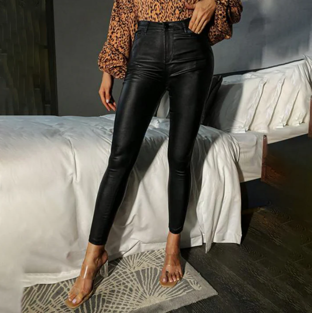 Women’s Refined Slim Fit PU Trousers – Versatile Everyday Style
