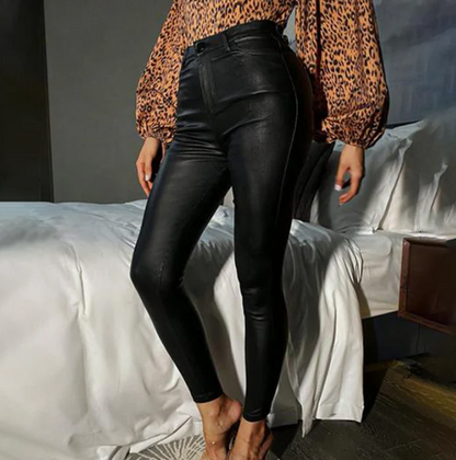Women’s Refined Slim Fit PU Trousers – Versatile Everyday Style