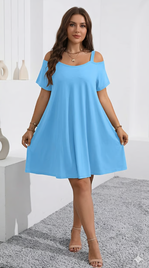 Cold Shoulder Swing Dress for Women