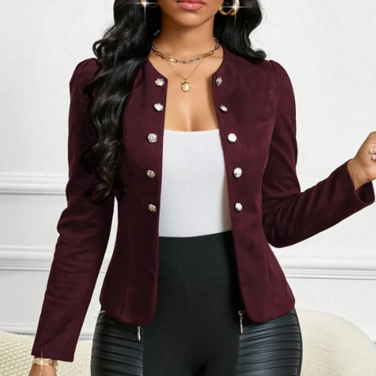 Women’s Faux Suede Button Detail Jacket