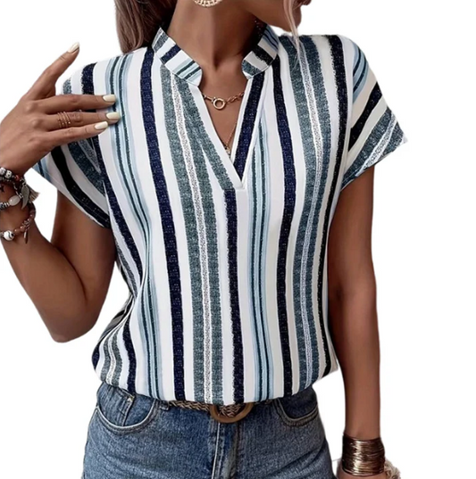 Women’s Striped V-Neck Batwing Sleeve Summer Tunic Top