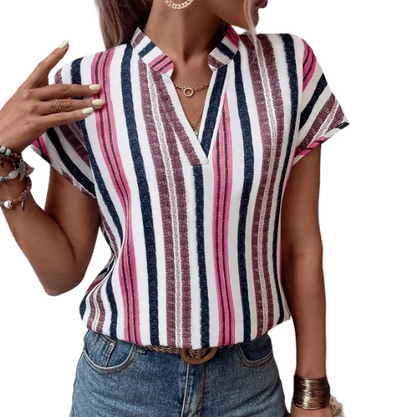 Women’s Striped V-Neck Batwing Sleeve Summer Tunic Top