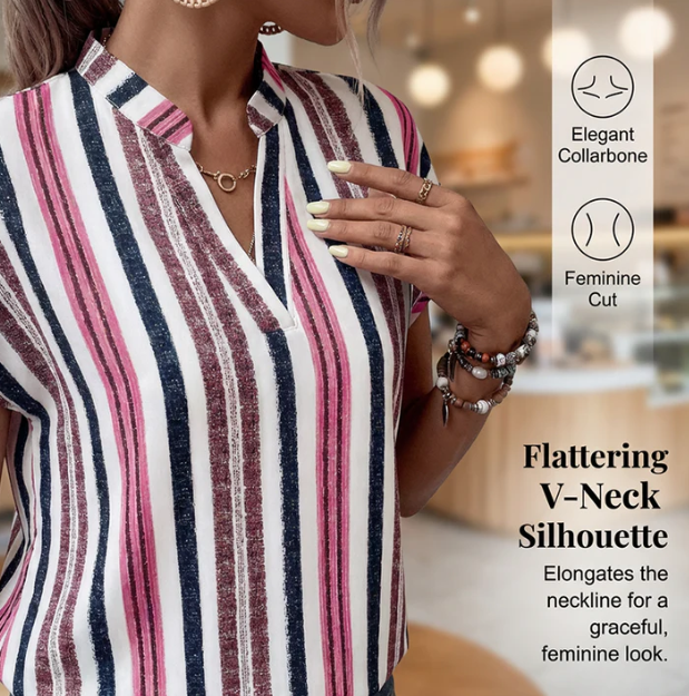 Women’s Striped V-Neck Batwing Sleeve Summer Tunic Top