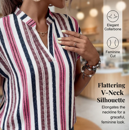 Women’s Striped V-Neck Batwing Sleeve Summer Tunic Top