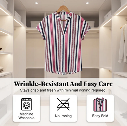 Women’s Striped V-Neck Batwing Sleeve Summer Tunic Top