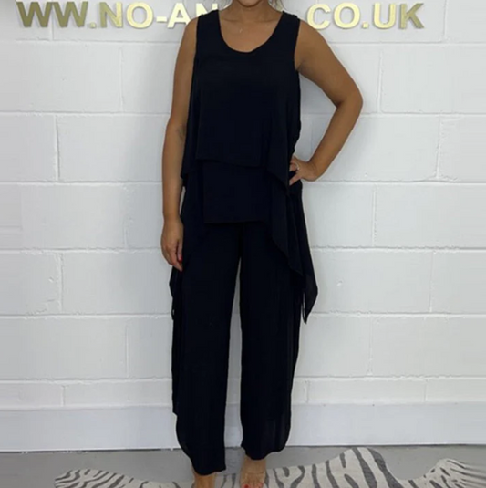 Women’s Sleeveless Loose Top & Ankle-Length Trousers Two-Piece Set (Plus Size)