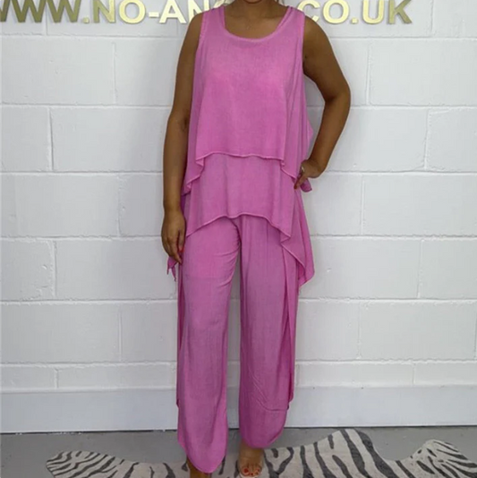 Women’s Sleeveless Loose Top & Ankle-Length Trousers Two-Piece Set (Plus Size)