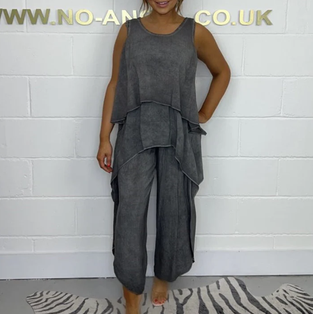 Women’s Sleeveless Loose Top & Ankle-Length Trousers Two-Piece Set (Plus Size)