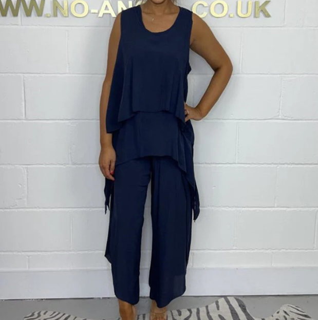 Women’s Sleeveless Loose Top & Ankle-Length Trousers Two-Piece Set (Plus Size)