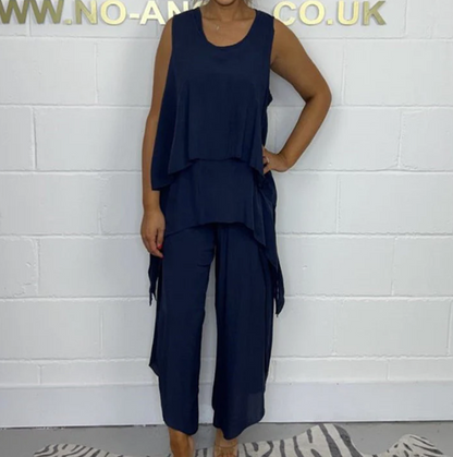Women’s Sleeveless Loose Top & Ankle-Length Trousers Two-Piece Set (Plus Size)