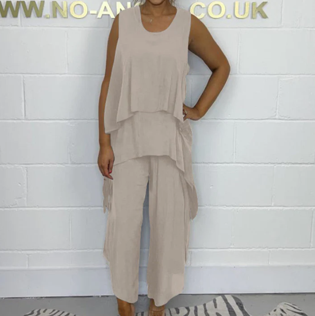 Women’s Sleeveless Loose Top & Ankle-Length Trousers Two-Piece Set (Plus Size)