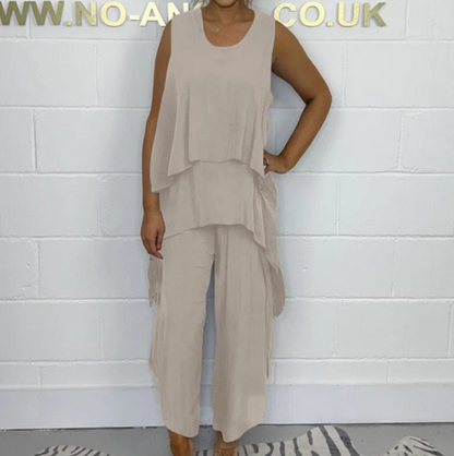 Women’s Sleeveless Loose Top & Ankle-Length Trousers Two-Piece Set (Plus Size)